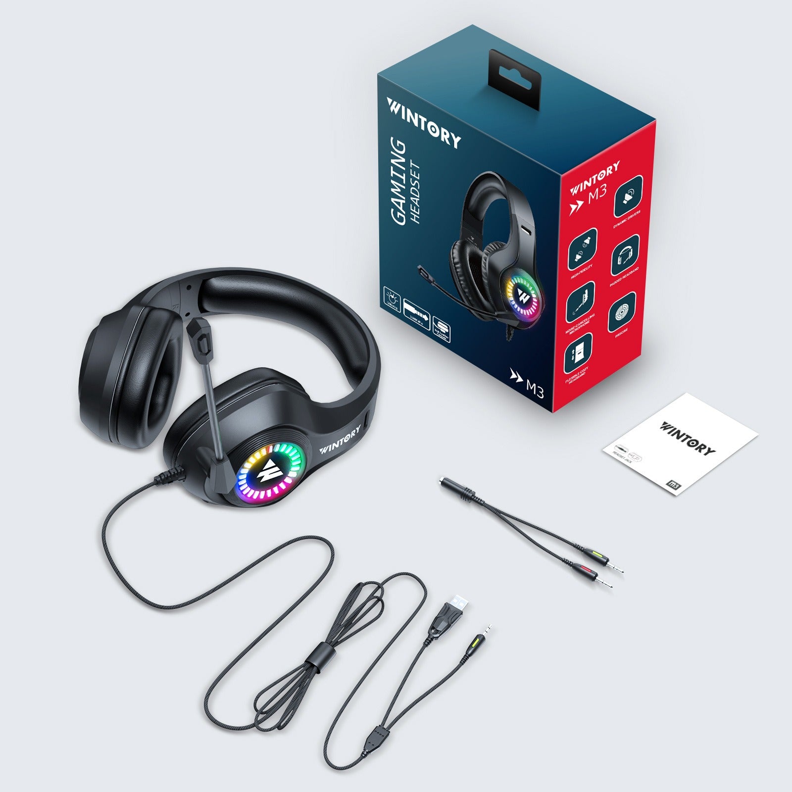 Head mounted gaming headphones wired e-sports luminous earphones mobile phones computers cool anchor Black RGB Wired