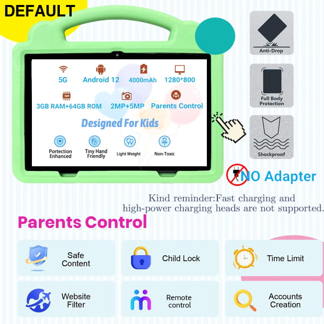 10.1 Inch Kid Tablet Android with 64GB ROM and Dual Camera 3GB RAM 4G WiFi Tablets Educational Toys
