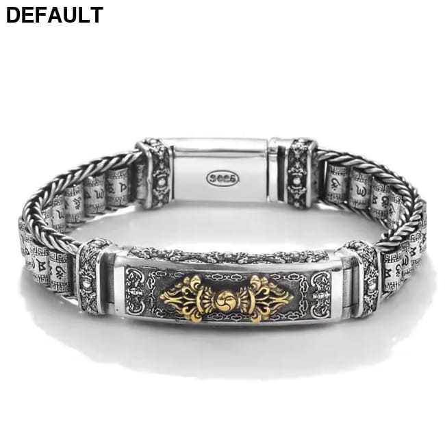 Real Solid S925 Silver Retro Hipster Men’s Bracelet with Peace Pattern Jewelry bag / Model B / CHINA|22cm Men Bracelets