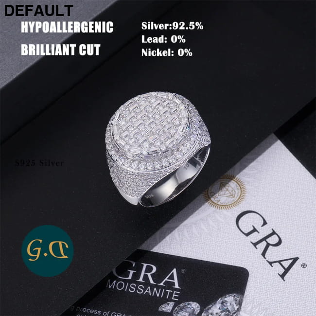11.9 CTW Moissanite Diamond Ring in S925 Sterling Silver Men Rings