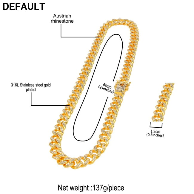 13mm Cuban Miami Link Rhinestones Necklace Chain Full Bling Men Necklaces Sterling Silver