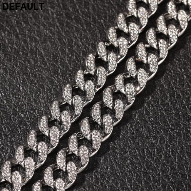 13mm Cuban Miami Link Rhinestones Necklace Chain Full Bling Silver color / 16inch Men Necklaces Sterling