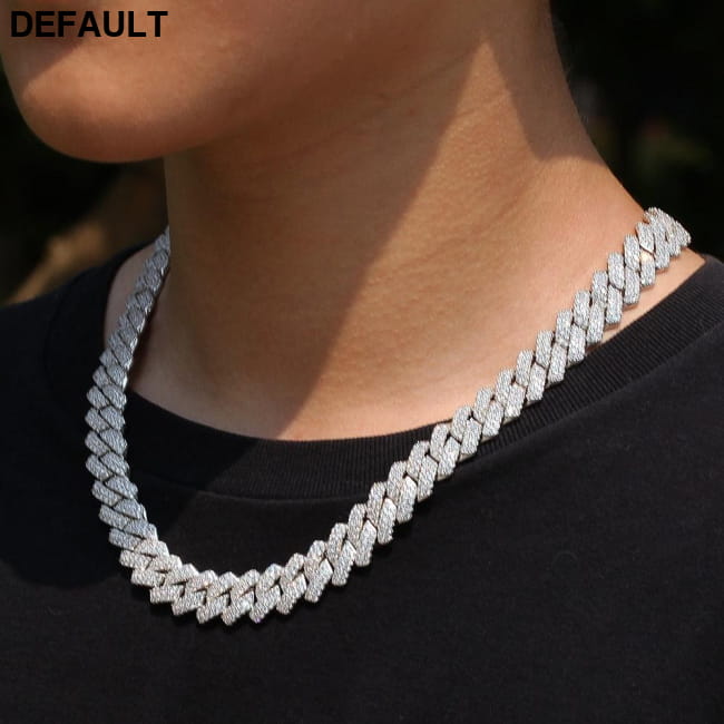 13mm Micro Pave Prong Cuban Chain Necklaces Fashion Hiphop Men Sterling Silver