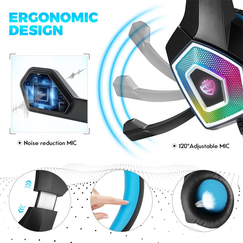 Head mounted gaming headphones colorful RGB wired computer game controller Wired Headphones Best Selling Products