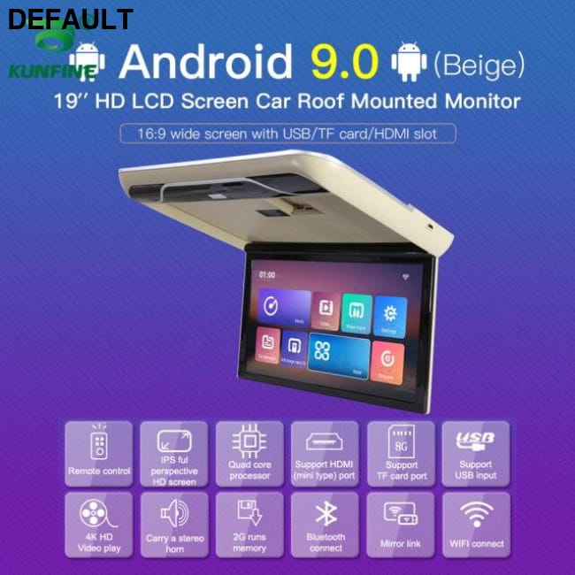 19 Inch Display Digital Android 9.0 Car Roof Monitor LCD Flip Down Screen Beige Ceiling & Headrest Monitors Electronics