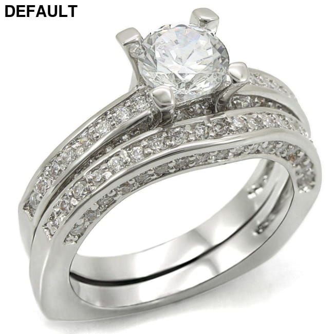 1W004 - Rhodium Brass Ring with AAA Grade CZ in Clear 9 Sterling Silver Rings - Best Selling Products