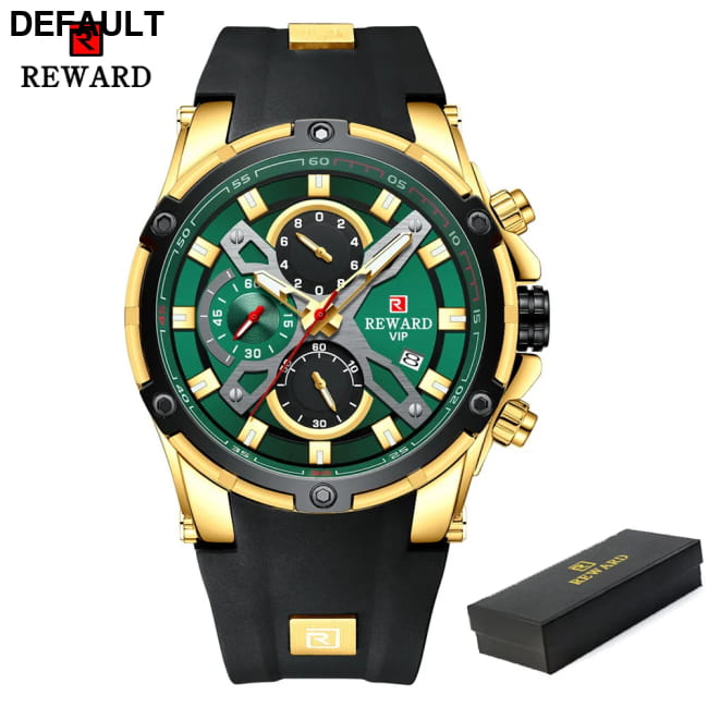 REWARD Luxury Brand Chronograph Sport Watch Quartz for Men Golden Green 1 / CHINA Watches