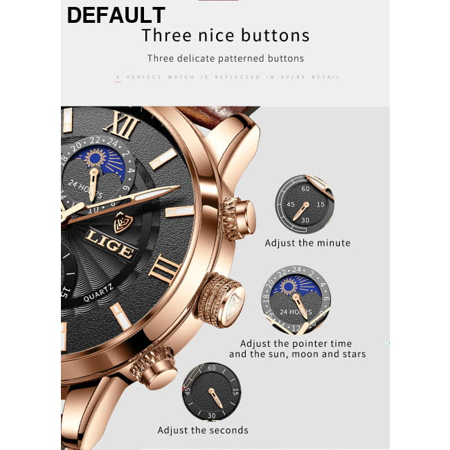 2025 New Mens Watches LIGE Top Brand Luxury Leather Casual Men Sport