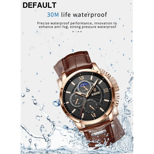2025 New Mens Watches LIGE Top Brand Luxury Leather Casual Men Sport
