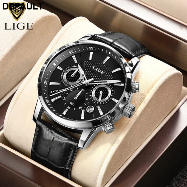 2025 New Mens Watches LIGE Top Brand Luxury Leather Casual Silver black / CHINA Men Sport
