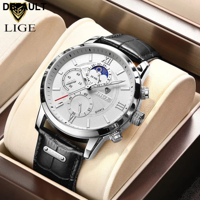 2025 New Mens Watches LIGE Top Brand Luxury Leather Casual Silver white / CHINA Men Sport
