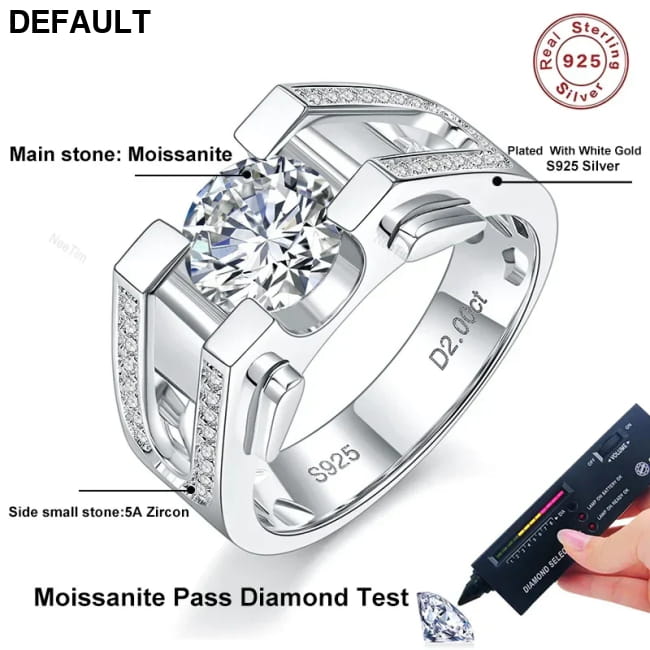 2ct Moissanite Diamond Men’s Rings 925 Sterling Silver Men