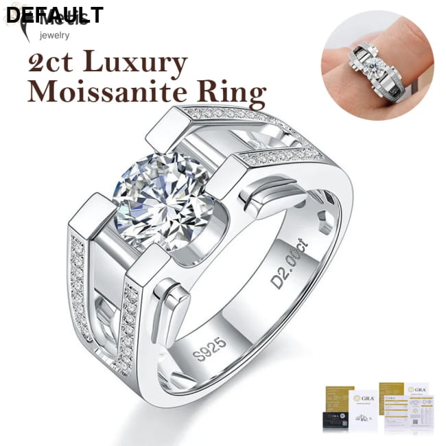 2ct Moissanite Diamond Men’s Rings 925 Sterling Silver Men