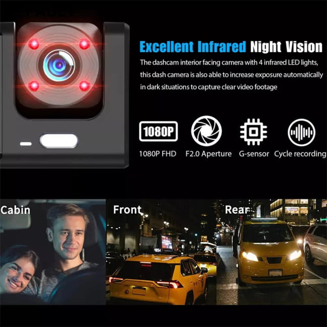 3 Channel Car DVR HD 1080P 3-Lens Inside Vehicle Dash 1pc Cameras Video
