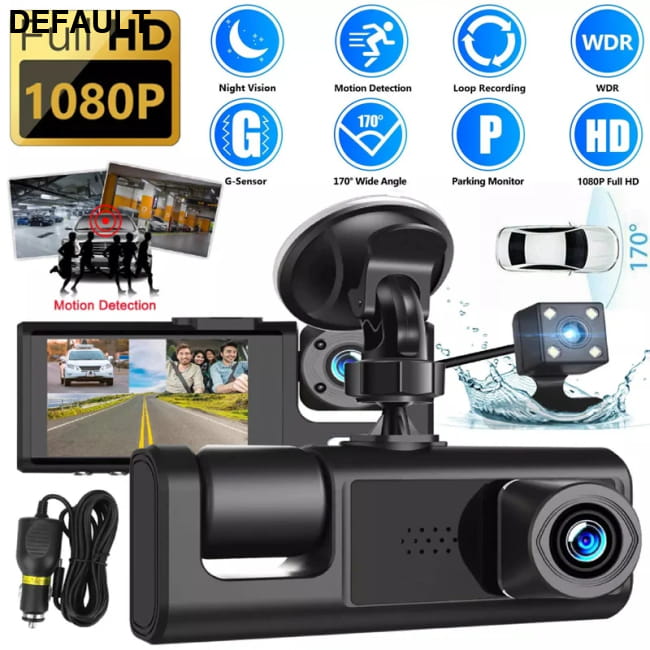 3 Channel Car DVR HD 1080P 3-Lens Inside Vehicle Dash 1pc Cameras Video