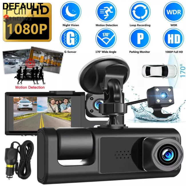 3 Channel Car DVR HD 1080P 3-Lens Inside Vehicle Dash 1pc Cameras Video