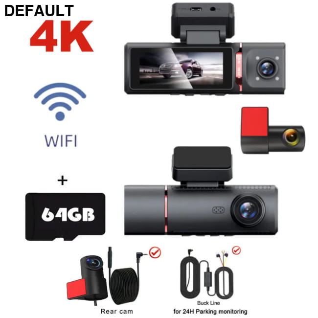 3 Channel Car DVR UHD 4K 3-Lens Inside Vehicle Dash Cam Audio Receiver Video Cameras