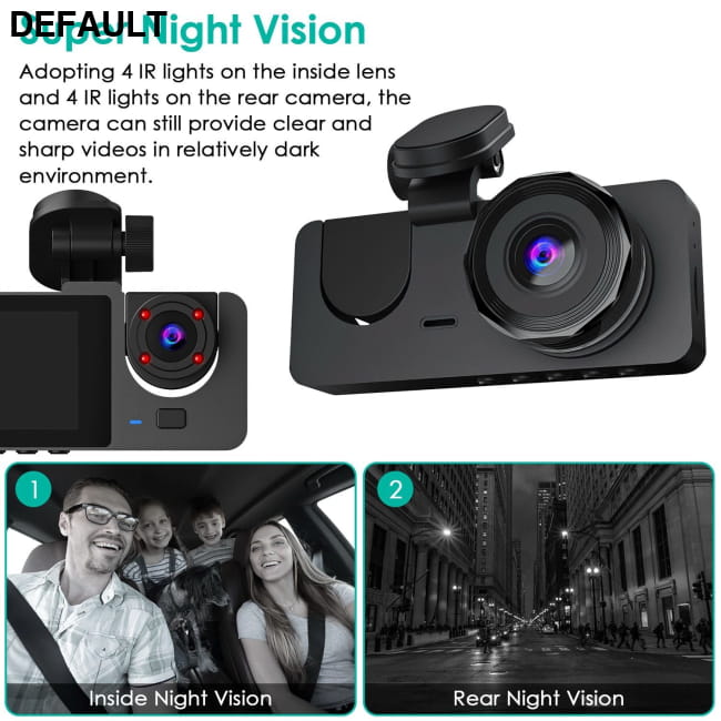 3 Channel Dash Cam Front Inside Rear Vehicle Driving Black Car DVR Cameras
