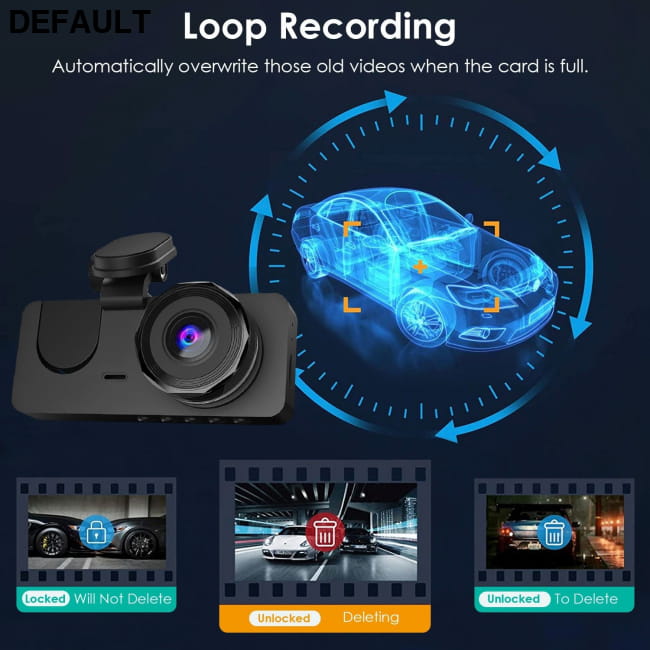3 Channel Dash Cam Front Inside Rear Vehicle Driving Black Car DVR Cameras