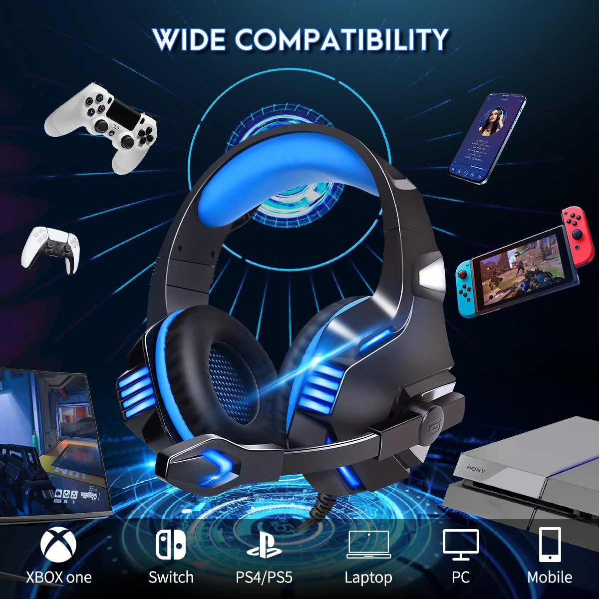 Head mounted gaming headphones RGB wired mobile phones computers subwoofers Wired Headphones Best Selling Products