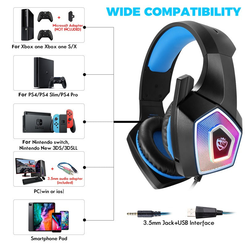 Head mounted gaming headphones colorful RGB wired computer game controller Wired Headphones Best Selling Products