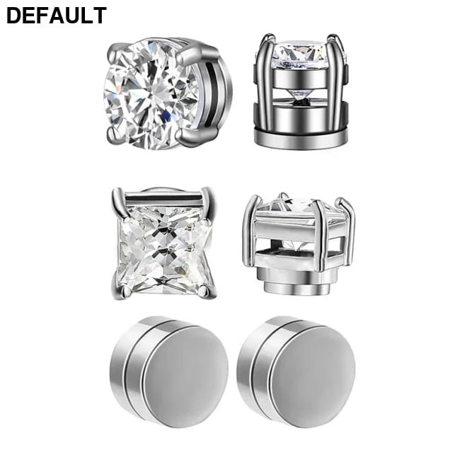 3pairs 6mm Crystal Stainless Steel Stud Earrings Men Punk Zircon Magnetic 3pc set