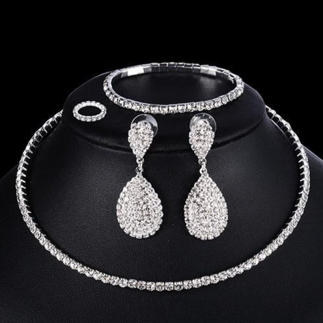 4 Pcs Luxury Wedding Bridal Jewelry Sets with Brides Necklace Sterling Silver Necklaces