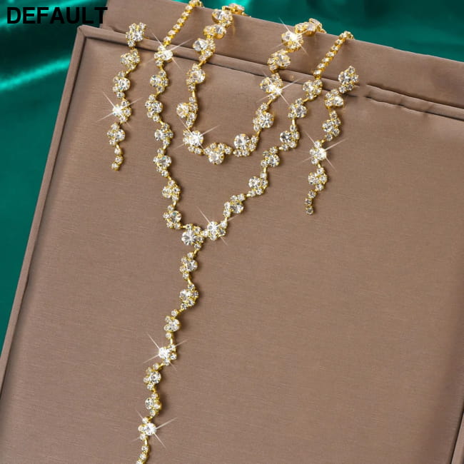 4 Piece Rhinestone Necklace Bracelet Earrings Bridal Jewelry Set Sterling Silver Sets Necklaces