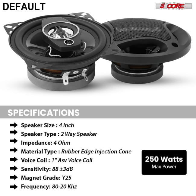 5 Core 2 Way 4’ Car Stereo Speakers 250W Pair Coaxial Best Selling Products