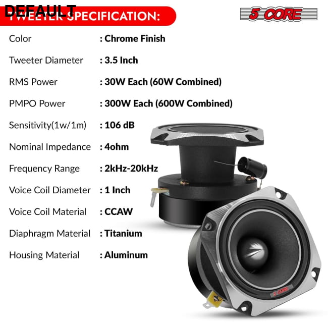 5 Core Tweeters Speakers Car Audio Pair 4 Ohm 3.5 Inch Best Selling Products