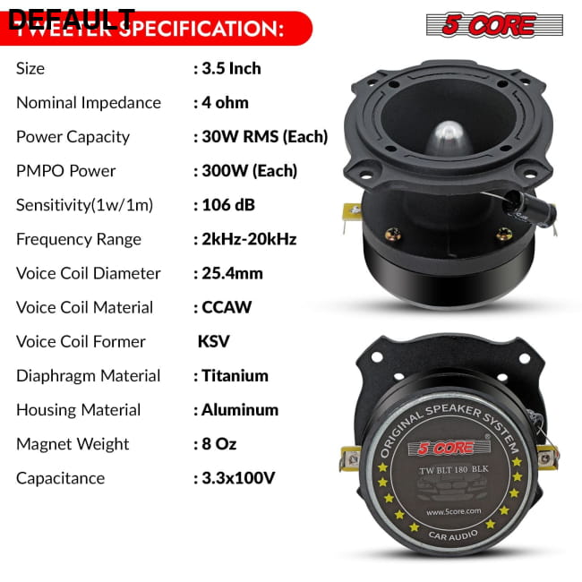 5 Core Tweeters Speakers Car Audio Pair 4 Ohm 3.5 Inch Best Selling Products