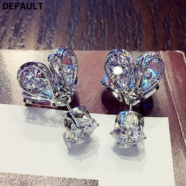 AAA Cubic Zircon Crystal Front Back Double Sided Stud Sterling Silver Earrings