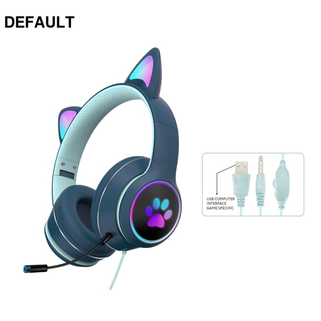 AKZ-022 RGB Luminous Cat Ear Headset Wired Gaming Dark Blue Headphones Best Selling Products Headsets