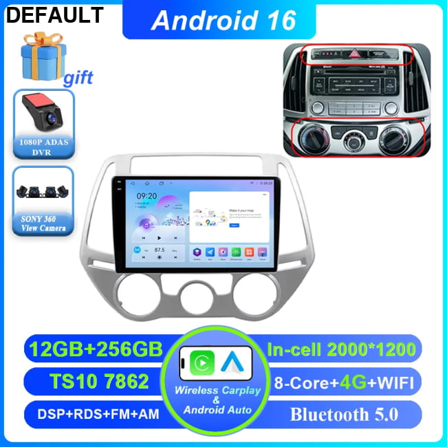 Android 16 Car DVD For Hyundai I20 2010 2012 2013 2014 Auto 12-256G 360 2K 4G