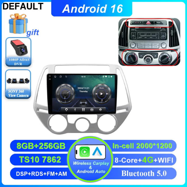 Android 16 Car DVD For Hyundai I20 2010 2012 2013 2014 Auto 8-256G 360 2K 4G