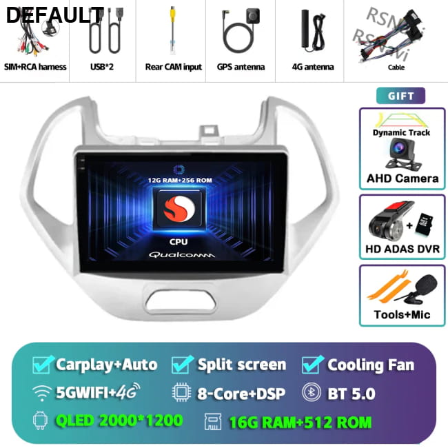 Android 16 Carplay Auto Car Radio For Ford FIGO KA 2K 16G 512G CAM DVR Audio Receiver Components