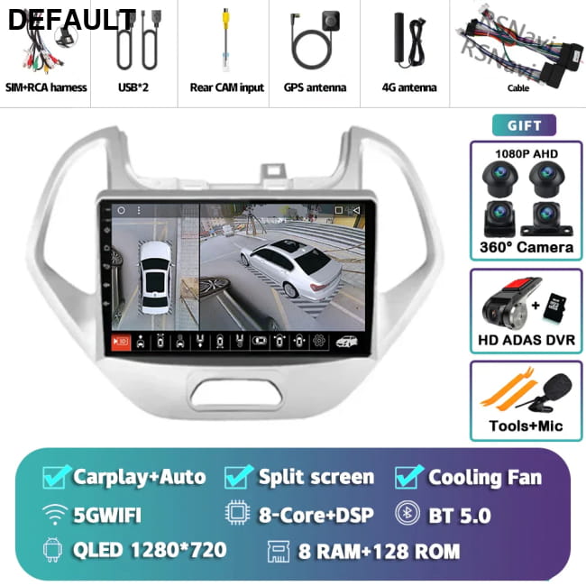 Android 16 Carplay Auto Car Radio For Ford FIGO KA 8G-128G 360 DVR Audio Receiver Components
