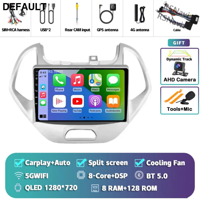 Android 16 Carplay Auto Car Radio For Ford FIGO KA 8G-128G CAM Audio Receiver Components