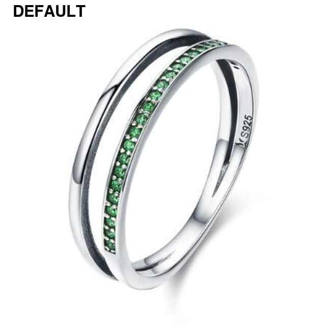 BAMOER 925 Sterling Silver Double Circle Black Clear CZ Rings