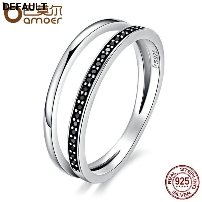 BAMOER 925 Sterling Silver Double Circle Black Clear CZ Rings