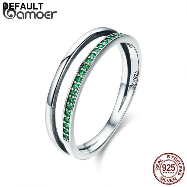BAMOER 925 Sterling Silver Double Circle Black Clear CZ Rings