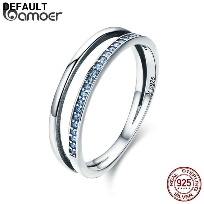 BAMOER 925 Sterling Silver Double Circle Black Clear CZ Rings