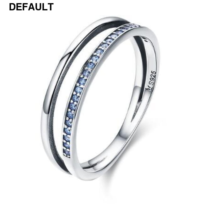BAMOER 925 Sterling Silver Double Circle Black Clear CZ size6-SCR293 Rings