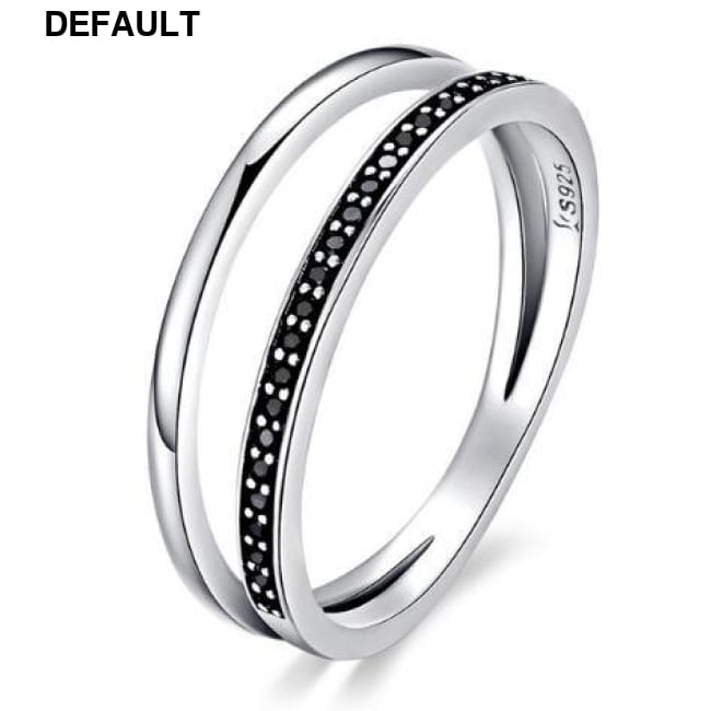 BAMOER 925 Sterling Silver Double Circle Black Clear CZ size7-SCR082 Rings