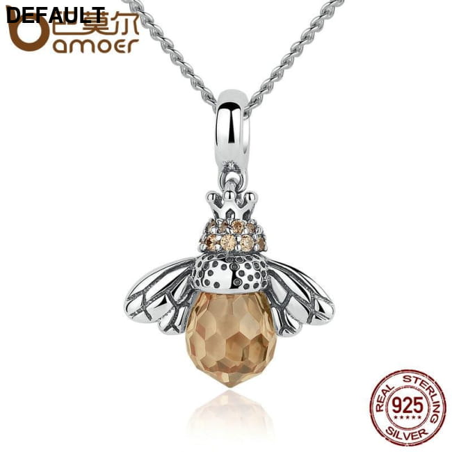 BAMOER 925 Sterling Silver Lovely Orange Bee Animal Necklaces