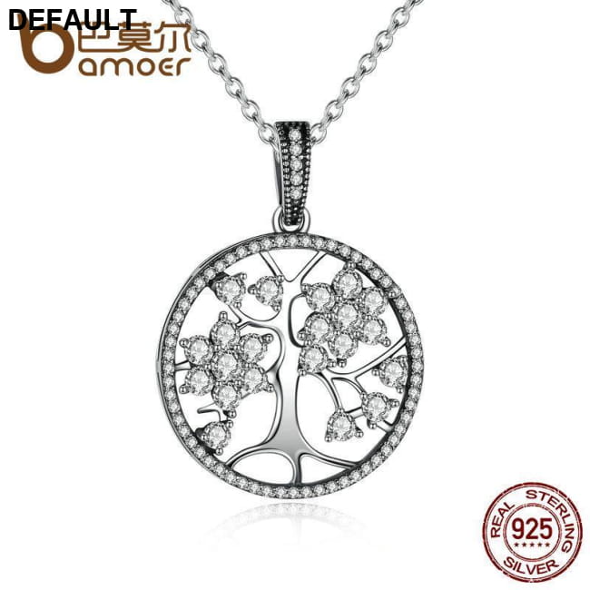 BAMOER 925 Sterling Silver Tree of Life Round Pendant Necklaces