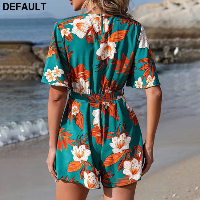 Beach Vacation Ruffle Sleeve Short Culottes Printed Jumpsuit Jumpsuits & Rompers One-Pieces