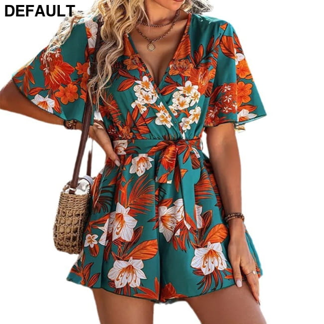 Beach Vacation Ruffle Sleeve Short Culottes Printed Jumpsuit Jumpsuits & Rompers One-Pieces