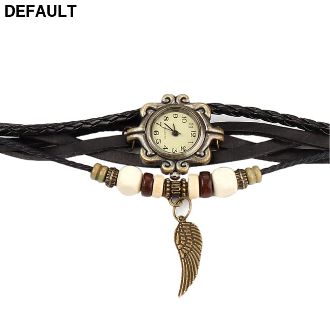 Beautiful Bohemian Style Retro Handmade Leather Angel Wing Women Watches