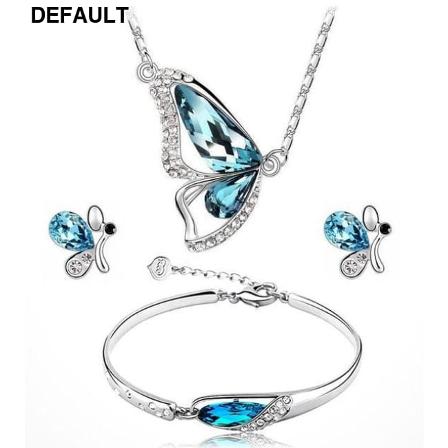 Butterfly Jewelry Sets Necklace Earring Bracelet Blue Sterling Silver Necklaces